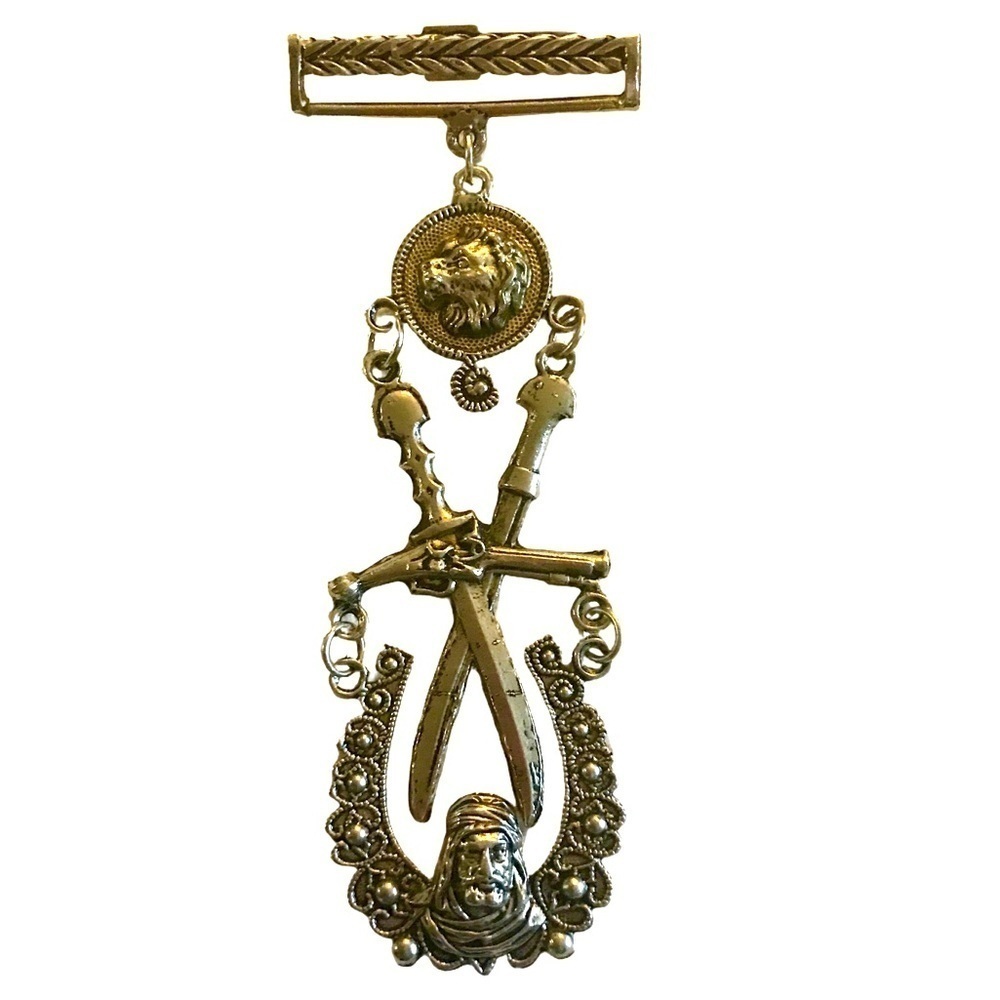 Vintage 80s Gold-Tone Lion Sword Brooch